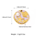 Starfish and pearl pendant with light purple enamel finish on a golden stainless steel base - Purple Round Starfish Leaf Style (25N06353G-Purple)