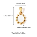 Especificaciones de tamaño detalladas para un colgante ovalado de acero dorado y nácar blanco - Estilo Redondo con Borde de Cuentas (25N06653G)
