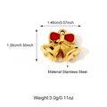 18K gold plated stainless steel Christmas bell charm with red bow for DIY jewelry making - Double Bells Style (25N06668G)