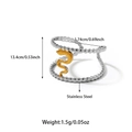 Tweekleurige roestvrijstalen open ring met zilveren kralen en gouden slang - Dubbellaagse Kralen Gouden Slang Stijl (25R01244GS)