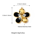 Detail view of flower pendant size dimensions in stainless steel with black white enamel - Large (25N06662G) / Black (25N06662G-3)