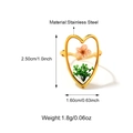 Macro view of heart-shaped stainless steel ring featuring pink dried flowers and leaves - Open Heart Pink Flower (25R01678G)