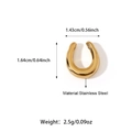 Polished 18K gold stainless steel C-shaped ear cuff with precise size dimensions - 25n06313g
