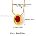 Gouden roestvrijstalen ketting met rode ovale hanger en gedetailleerde afmetingen in beeld - Goud-Rood Ovaal (25N06599G-R)