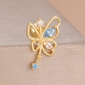 Exquisite gold stainless steel cartilage stud with blue butterfly and zircon accents - Gold Blue