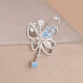 Surgical steel butterfly cartilage stud earring with light blue marquise zircon stones - Butterfly Wand Style (Y26277-10) / Silver & Blue