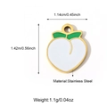 Golden peach shaped stainless steel pendant with white enamel and green leaf detail - Peach Style (25N06506G)