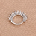 Macro shot of sparkling silver crown earrings with inlaid cubic zirconia on silk fabric - Silver Transparent Style