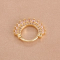 Detailed close-up of golden crown hinged hoop earring with shiny pink zircon stones - Gold Pink Style