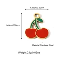 Red cherry charm pendant in stainless steel with green enamel leaf and gold finish - Cherry Style (25N06503G)