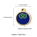 Blue enamel stainless steel round pendant with green pattern and dimensions label - Blue Round Charm Style (25N06505G)