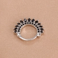 Detail of a hinged hoop ring with double rows of pavé-set black crystals on pink silk - Silver Black Style
