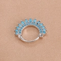Close-up of silver clicker hoop earring featuring 15 turquoise beads in a fan-shaped setting - Silver Blue Style