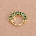 Macro shot of gold hinged earrings with vintage green crystal radiant crown detail - Gold Green