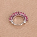 Macro view of silver crown earrings with pink rhinestones and a polished finish - Silver Rose Red