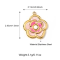 Rosa Emaille-Kamelienanhänger aus Edelstahl mit einem zentralen Perlendetail - 25n06664g-4