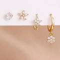 Exquisite gold-plated stainless steel floral earring set with sparkling zircon stones - Stud And Hoop Earring Combo / Gold