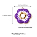 Purple and white enamel flower pendant in gold stainless steel frame with dimensions - Purple Flower (25N06665G-1)