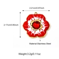 Red and white floral stainless steel pendant with gold plating and enamel finish - 25n06665g-2