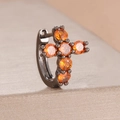 Pendientes de aro con forma de cruz en metal gris y piedras de circón naranja - Cruz de Metal Gunmetal Negro / Naranja