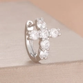 Elegantes pendientes de aro de cruz en plata con circonitas y acabado pulido - Cruz de Metal Plateado / Plata