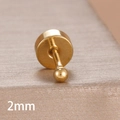 Macro shot of a 2mm gold-plated solid ball stud earring with flat back piercing base - 2mm Style (Y27461) / Gold