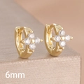 Minimalist 18K gold four-leaf clover huggie hoop earrings with zircon stones in 6mm - 6mm-Gold White-1 Pair