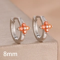 Detail of 8mm silver clover earrings with sparkling orange cubic zirconia stones - 8mm-Silver Orange-1 Pair