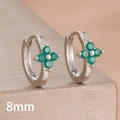 Detailed close-up of 8mm silver clover earrings featuring four green cubic zirconia stones - 8mm-Silver Green-1 Pair