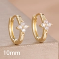 Detail shot of 10mm gold hoop earrings with four-leaf clover zircon inlay and hinge clasp - 10mm-Gold White-1 Pair