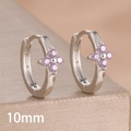 Macro view of 10mm silver clover hoop earrings featuring round purple zircon stones - 10mm-Silver Purple-1 Pair