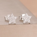 Makroaufnahme eines silbernen Sternohrrings mit funkelndem Zirkonia auf Metalloberfläche - Fünfzackiger Stern Stil (Y27476-13) / Silber
