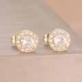 Elegante Halo-Ohrstecker mit Goldbeschichtung und funkelnden runden Zirkonia-Steinen - Runder Halo Stil (Y27477) / Gold