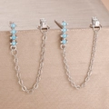 Detail of silver chain earrings with four round blue turquoise stones on a champagne base - Silver Blue Style (Y26305)