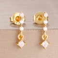 Elegant gold drop earrings featuring square-cut cubic zirconia and S925 silver hallmarks - Gold White Style (Y26874)