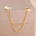 Detail of gold chain earring set with marquise-cut zircons and ear cuff on display - Gold White Style (Y26815)