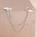 Detail of silver chain ear cuff earring with sparkling marquise zirconia and dual thin chains - Silver White Style (Y26815)