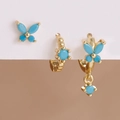 Goldenes Ohrring Set mit blauen Türkis Schmetterlings und Kleeblatt Steinen für Damen - Y27391 Gold Blau