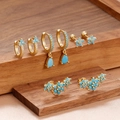 Parure de boucles d'oreilles fleur en turquoise et zircon doré pour un look élégant - Or & Bleu (Y27011)