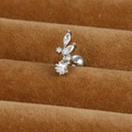 Macro detail of zircon branch cartilage earring with stainless steel screw back ball - Plant Branch Style (Y20411-6)