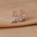 Blue opal four-petal flower earrings with rose gold plating on champagne satin - Four-Leaf Flower Studs (Y20310) / Rose Gold