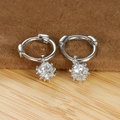 Detailed close-up of S925 sterling silver hoop earrings with sparkling zircon sphere charms - Silver