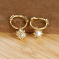 S925 silver hoop earrings with 14K gold plating and cage pendant featuring clear zircon - Gold