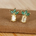 Close-up of pineapple earrings with green marquise and yellow oval cubic zirconia - Pineapple