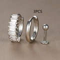 Detailed view of silver earring set featuring 3PCS cubic zirconia hoop and stud combo - Silver With White Zirconia