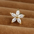 Daisy zircon stud earring with 20G stainless steel screw ball in golden finish - 0.8mm / Gold