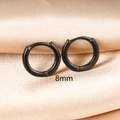 Minimalist 8mm black stainless steel hoop earrings on elegant silk background - Medium / Black