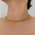 Golden 18K gold-plated stainless steel fishbone choker necklace for women - Gold