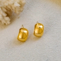 Polished 18K gold bean earrings on minimalist textured stone and white coral background - Glossy Gold (EH10614)