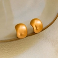 Matte brushed 18K gold bean earrings in irregular curved minimalist stud design - Nostalgic Gold (EH10614)